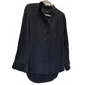 Rag and bone womens small viscose silk blouse blue black button down shirt